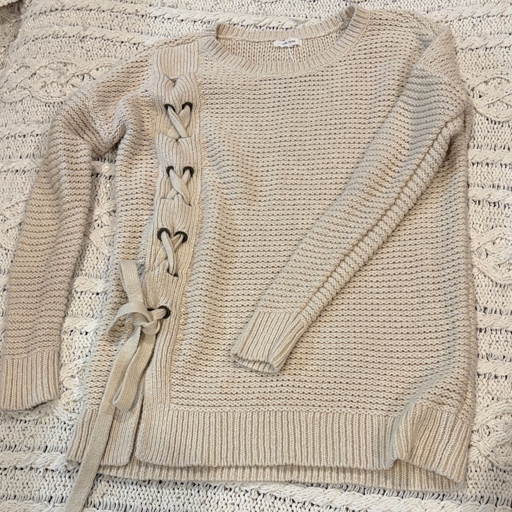 Maurices Beige Sweater with Lace-Up Detail